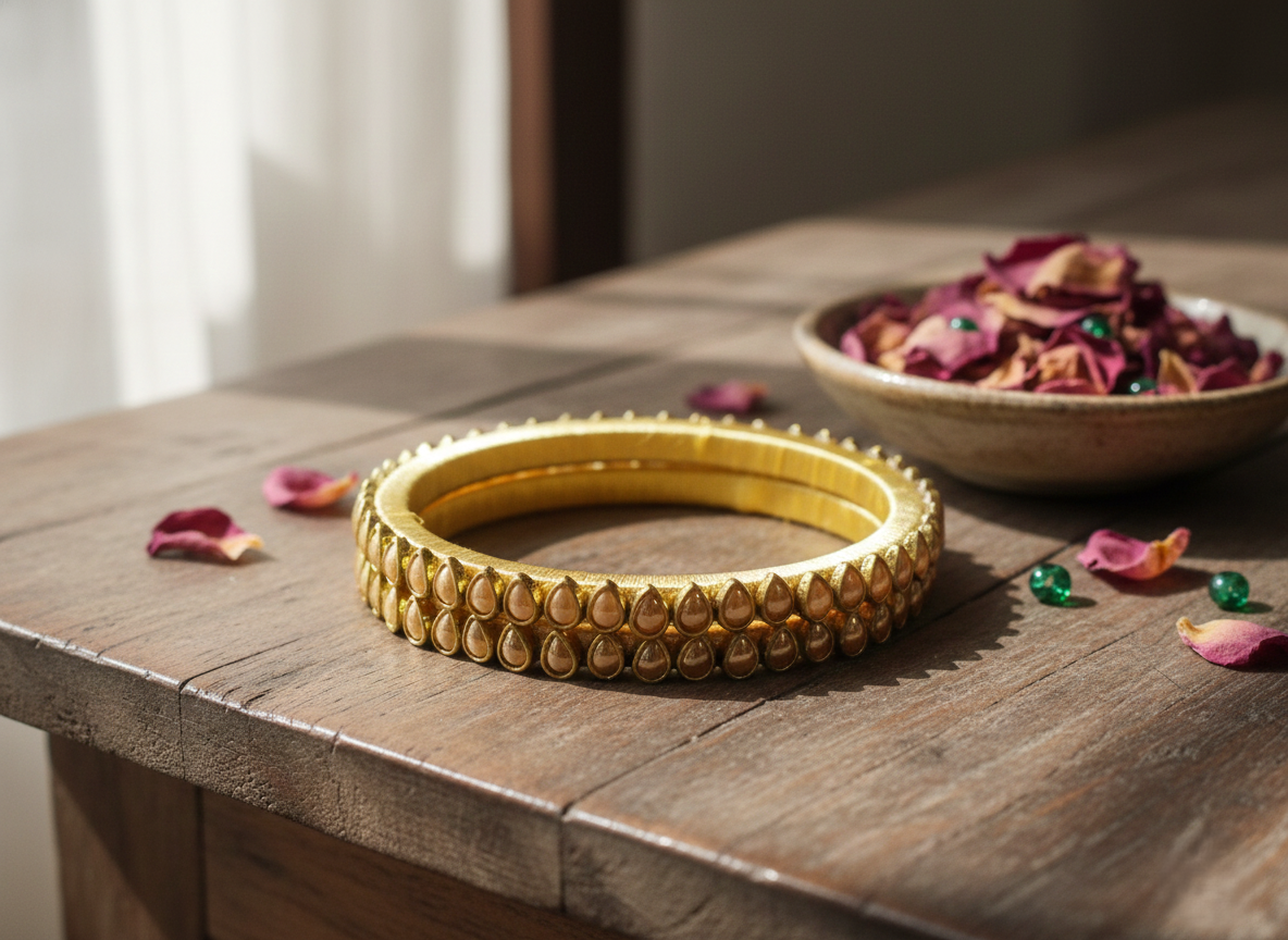 The Gilded Petal: Handcrafted Silk Thread Bangles with Teardrop Accents