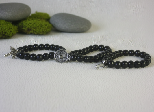 Black Onyx Jewelry with Ancient Coin and Key Charms