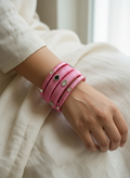 Handcrafted Pink Silk Bangles with Shimmering Mirror Accents