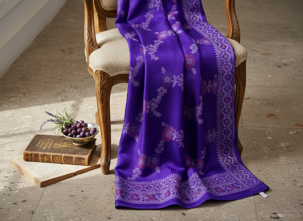 Midnight Heritage: Handwoven Pure Silk Saree with Antique Zari