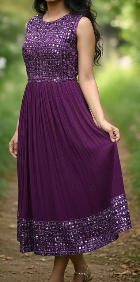 Imperial Plum Embroidered Anarkali Gown with Sunray Pleats