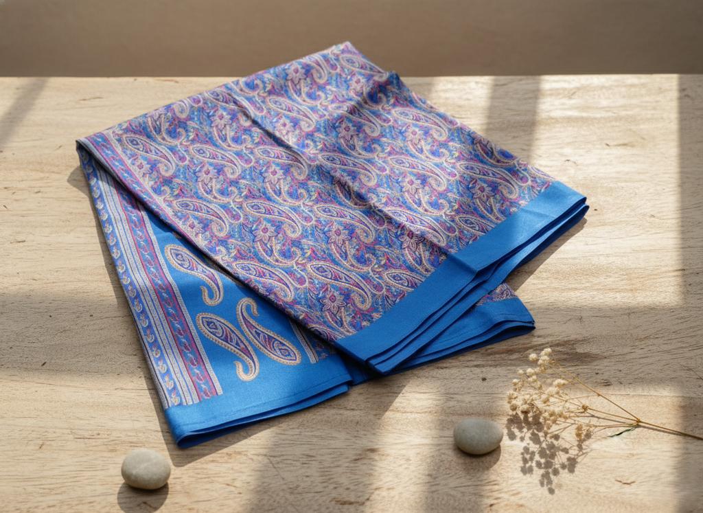 Royal Azure Silk-Blend Saree with Intricate Heritage Paisley Print
