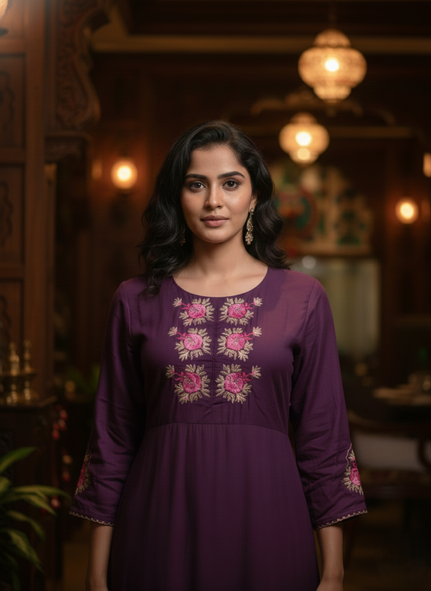 Royal Plum Hand-Embroidered Anarkali Maxi Dress