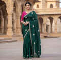 Emerald Butterfly Hand-Embroidered Silk Saree Set