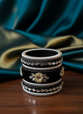Handcrafted Black Silk Thread Bangle Set with Mirror Work & Silver Accents – Premium Ethnic Jewelry
