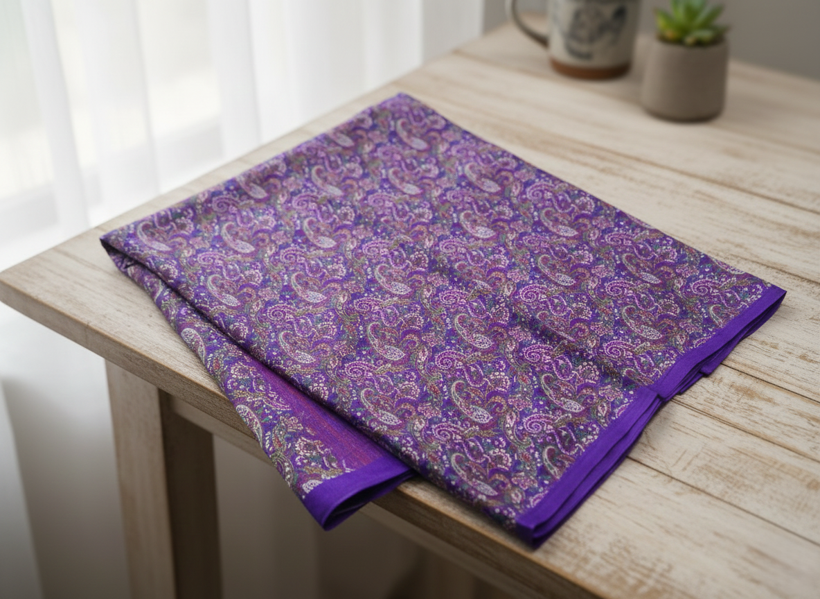 Elegant Royal Purple Paisley Pashmina Shawl – Intricate Boho Floral Wrap
