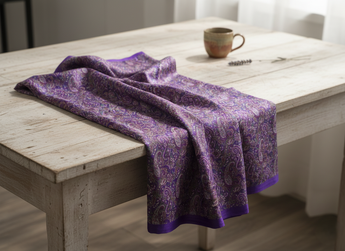 Elegant Royal Purple Paisley Pashmina Shawl – Intricate Boho Floral Wrap