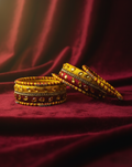 Ethnic Silk Thread Bangles | Maroon & Yellow Gold Festive Chura Set with Stone Embellishments | Designer Handmade Jewelry