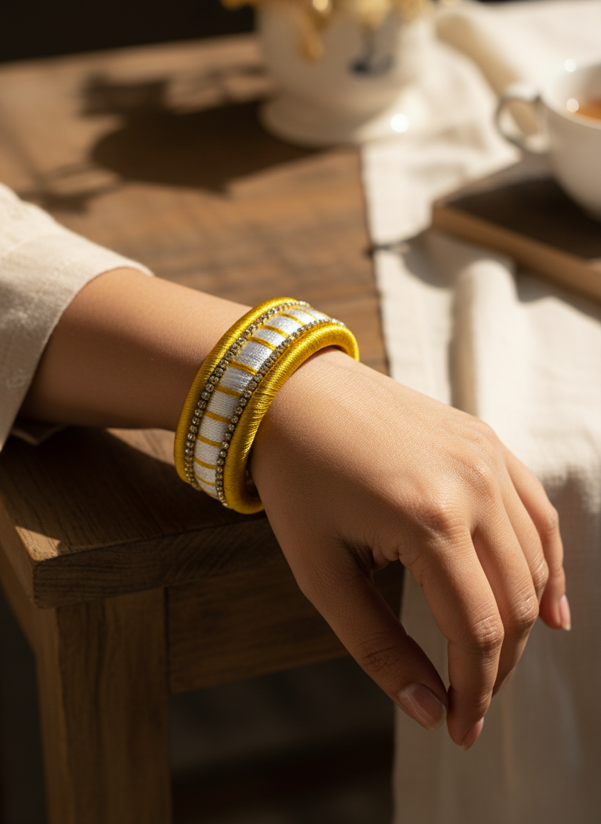 Yellow Silk Thread Bangle: Designer Handcrafted Ethnic Jewelry for Women