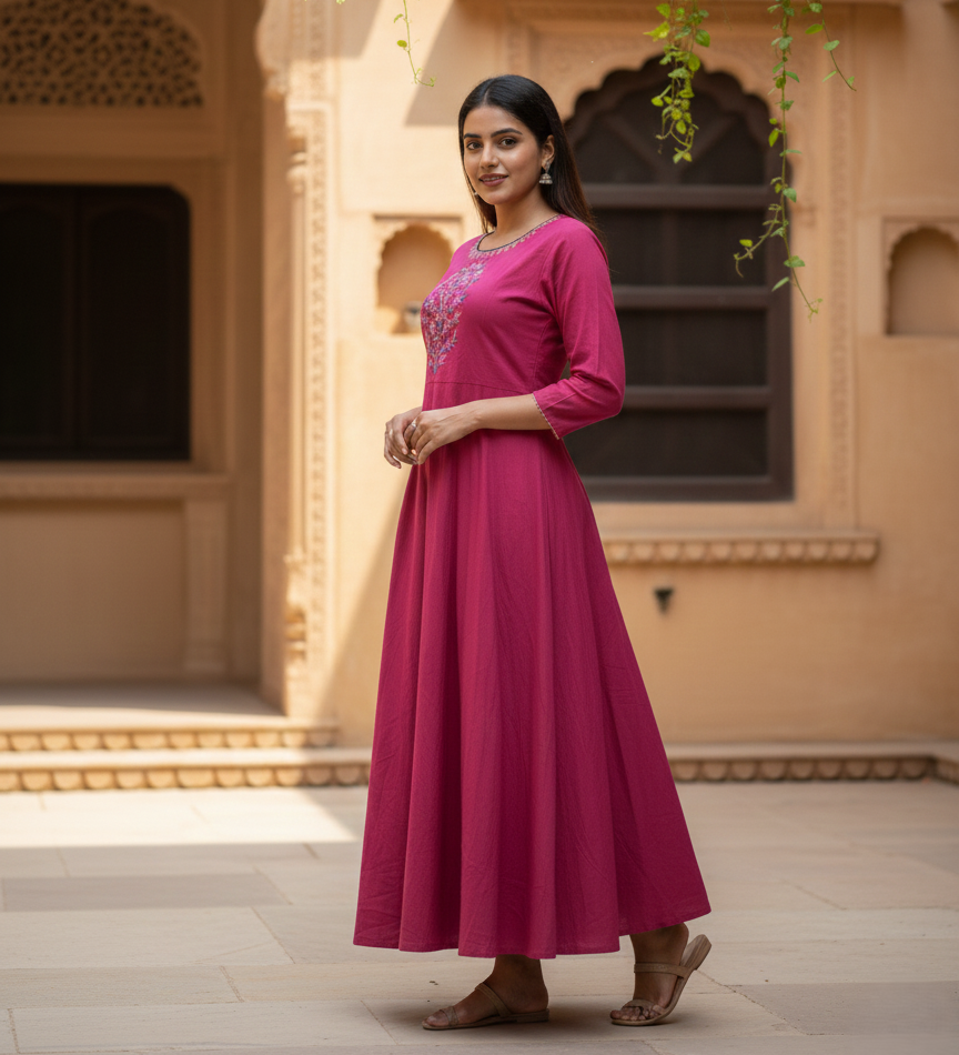 Elegant Magenta Anarkali Kurta with Floral Embroidery