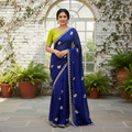 Midnight Butterfly: Hand-Embroidered Silk Saree Set
