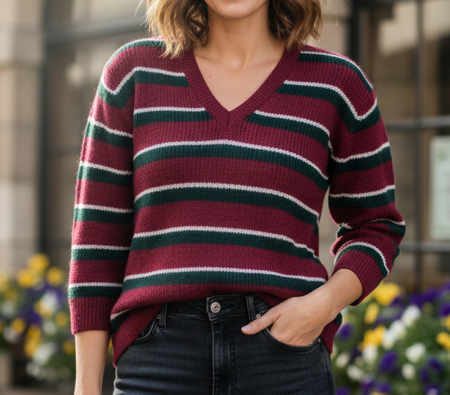 The Varsity Ribbed V-Neck: Autumn Stripe Edition