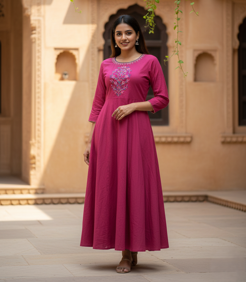 Elegant Magenta Anarkali Kurta with Floral Embroidery