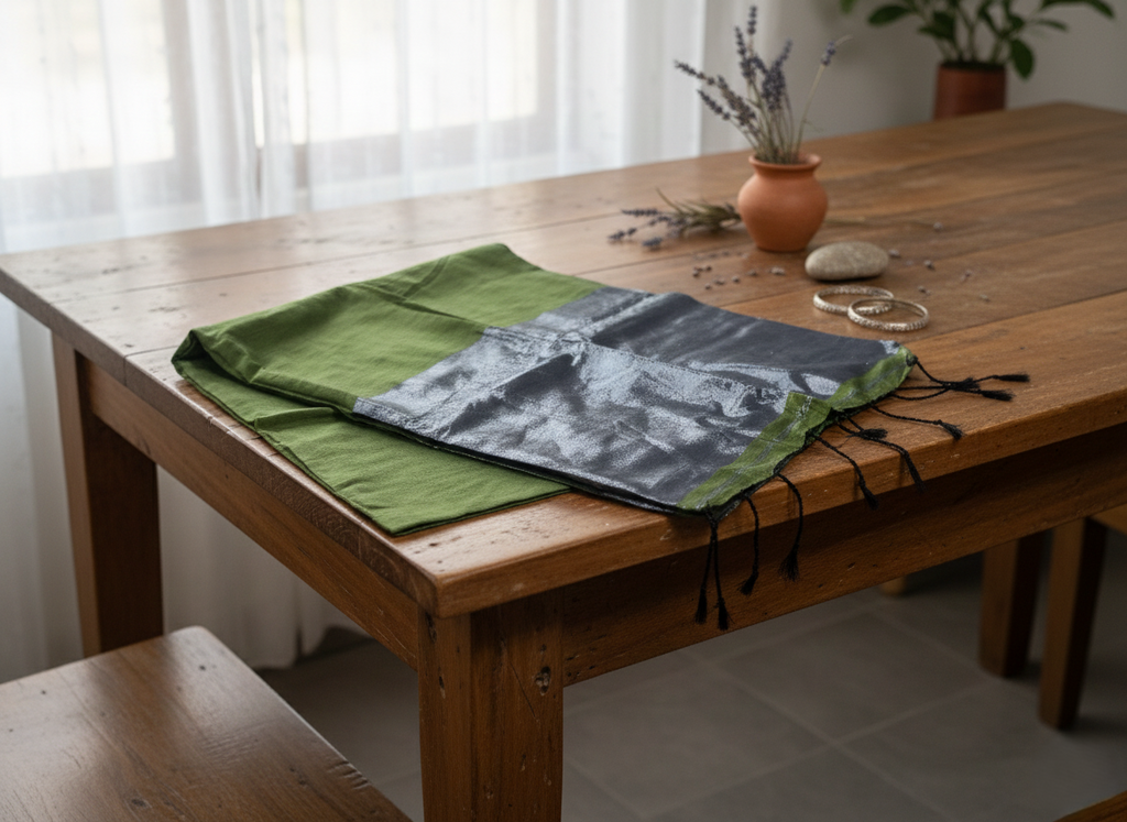 Hand-Woven Olive & Charcoal Silk-Blend Saree with Tassel Detail