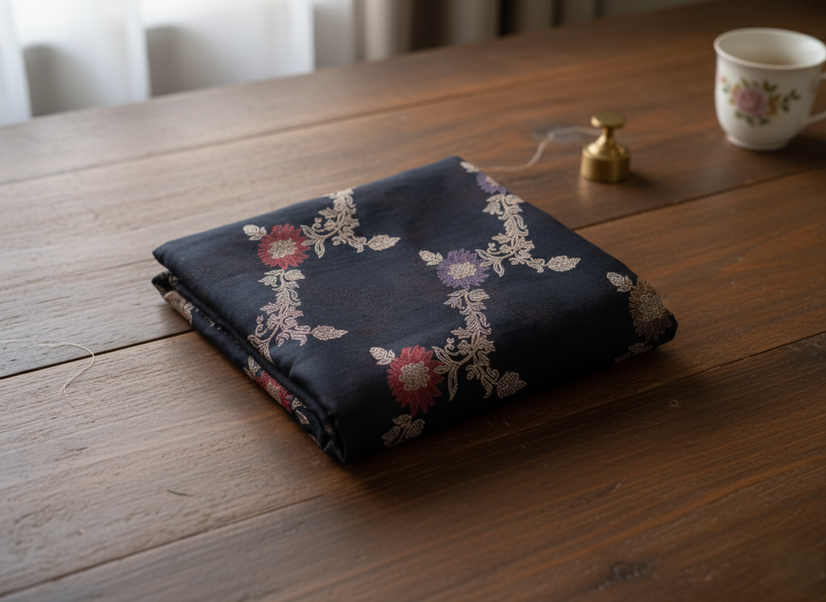 Midnight Onyx Hand-Woven Jamawar Silk Saree with Antique Zari